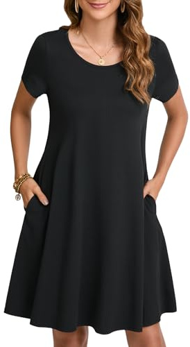 Enmain Vestido Camiseta Mujer Manga Corta Vestido Túnica Verano con Bolsillos Casual Boho Vestidos hasta la Rodilla para Mujer