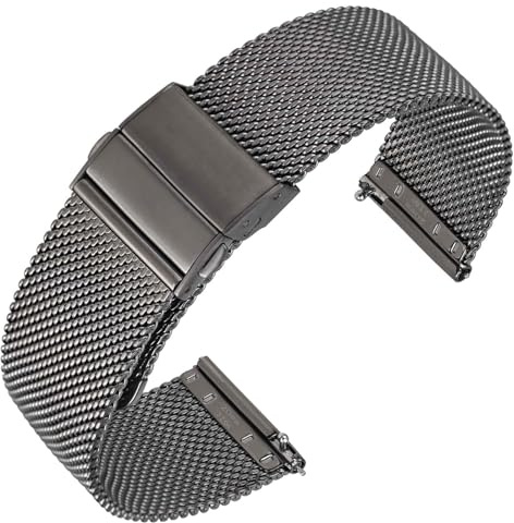 ANNEFIT Metall Mesh Uhrenarmband für Herren Damen, 316L Edelstahl Armband mit Schnellverschluss 22mm (Dunkelgrau)