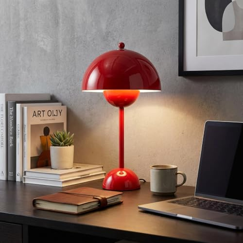 BARCELONA LED Bordslampa i Röd av Metall, Retro och Modernt Design, Klassisk och Lyxig, Mjuk Indirekt Belysning Elegant, Hållbar, Vintage och Samtida Stil för Vardagsrum, Sovrum eller Kontor