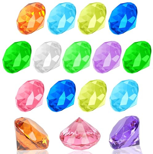 Vicloon Gemas Diamante de Acrílicas de Multicolores, 16pcs Diamantes Coloridos, Gemas de Buceo, Juguete de Tesoro de Diamante de AcríLico, Juegos de Piscina de Gemas para Niños y Niñas