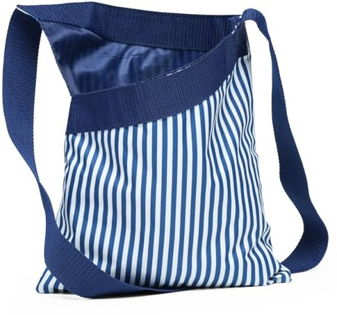 Flatro Sacchetti per mollette da bucato impermeabili | Grande borsa per mollette in nylon a righe con tracolla per facilità d'uso, contiene fino a 100 mollette per stendere il bucato, A righe blu., A