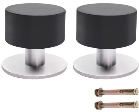2 Pack Self-Adhesive Door Stops, 40mm Stainless Steel Rubber Door Stoppers, 2-in-1 Wall Mounted Doors Stoppers for Skirtings, Doorstops with 3M VHB & Screws, Noise Dampening Bumper Top