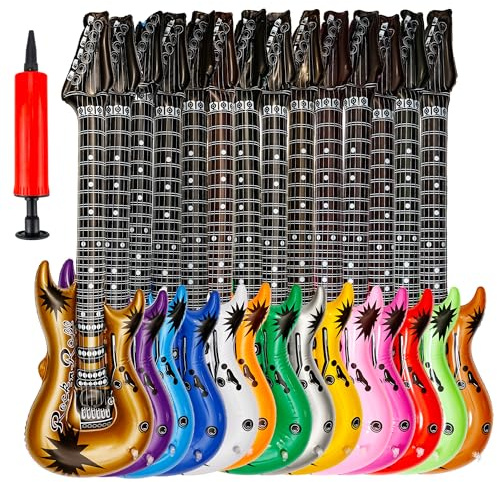 14 Pack 59 inch Large Inflatable Guitar Giant Blow Up Guitars Assorted Color with 1 Red Air Pump for Kids Rock Star 80s 90s Party Decorations Birthday Party Supplies