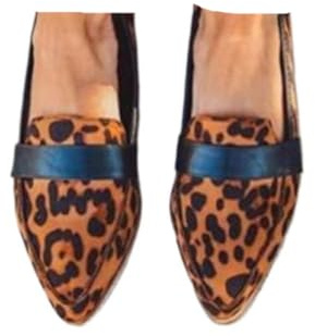 Scarpe da donna con tacco spesso e tacco medio, scarpe casual a punta, mocassini leopardati da donna, mocassini in pelle scamosciata con stampa leopardata, Leopard, 44 EU
