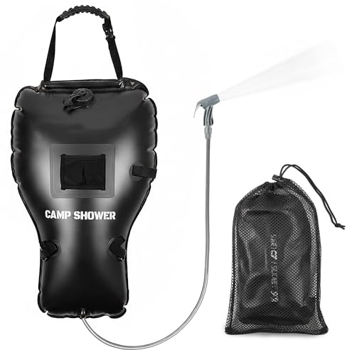 GwaOery Doccia portatile per campeggio con grande flusso d'acqua da 25 litri, borsa da doccia da campeggio, accessori con tubo rimovibile e soffione per doccia commutabile on-off per escursionismo