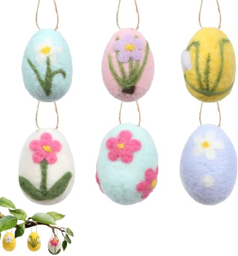 HAGNA 6 Pezzi Addobbi Pasquali Decorazione Uova Di Pasqua, Uova Di Pasqua Colorate Decorazioni Dipinte Artigianato, Uova Di Pasqua In Feltro, Per Il Cespuglio Pasquale E Primaverile(A)