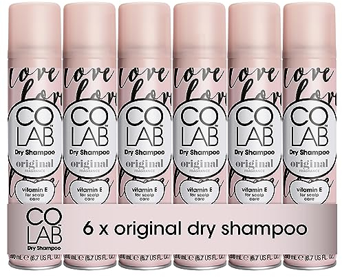 COLAB Dry Shampoo, Original, 200ml, Pack of 6 - No Fuss, All Hair Types, Fresh Scent