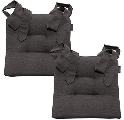 Magma Stuhlkissen mit Schleifenband - FINO Form 37-42cm x 46cm x 7cm - 2er Set - einfarbig - waschbar - viele Farben, Farbe:Magma_anthrazit_007