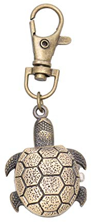 Hemobllo Zarte Retro Flip Schildkröte Taschenuhr Schlüsselbund, Cartoon Schildkröte Taschenuhr Haltbare Schildkröte Mini Kleine Quarz Geburtstagsgeschenke für Studenten