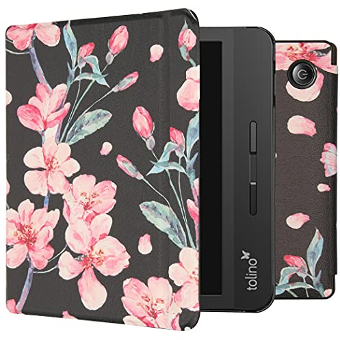 iMoshion Buchhülle kompatibel mit Tolino Vision 5, Flip-Hülle, E-Reader-Hülle Blumen schwarz