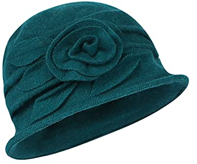 ITODA Wollmütze Winter Glockenhut Damen Wintermütze mit Blumen Eimerhut Elegant Retro Damenmütze Warm Weich Winterhut Herbst Fischermütze Winddicht Wollhut Fedora Elastisch Damenhut Outdoor Freizeit