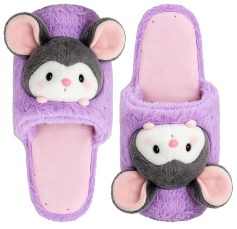 Roffatide Anime Plush Slippers Furry Indoor Slide Slipper Bedroom Shoes House floor Slipper for Women Girls