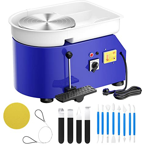 VAYOTOY Torno Alfarero Eléctrico,25CM Torno Ceramica que forma la Máquina 350W Bricolaje Eléctrico Herramienta de Arcilla con Pedal y Lavabo Desmontable Para el Trabajo de Cerámica Arte Artesanía