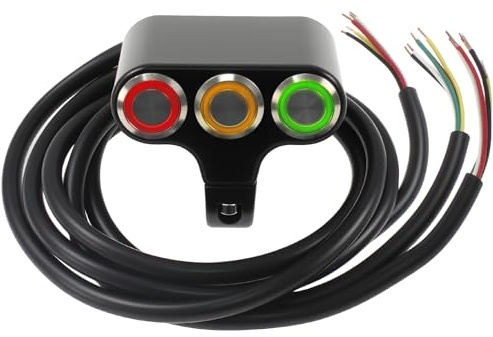 VOZINMOST 7/8″ Waterproof Motorcycle Handlebar Switch with Indicator Light, 3 Push Button Switch, Fog Light ON/Off -Aluminum Alloy Material
