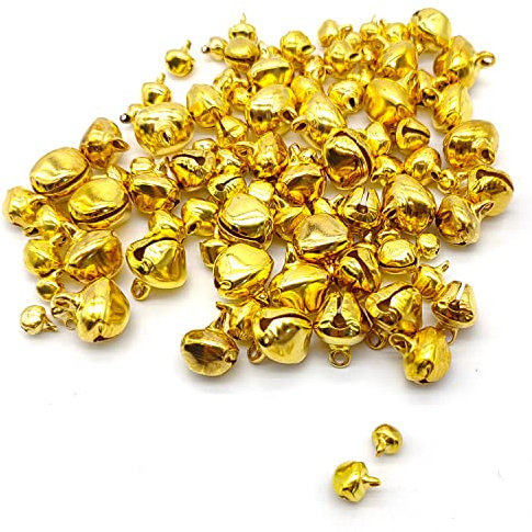 Jingle Bells, 100PCS Gold & Silver 5 Sizes Metal Christmas Jingle Sleigh Bell 6mm to 14mm Mini Craft Beads for DIY Festival Home Decorations A3LD (gold)