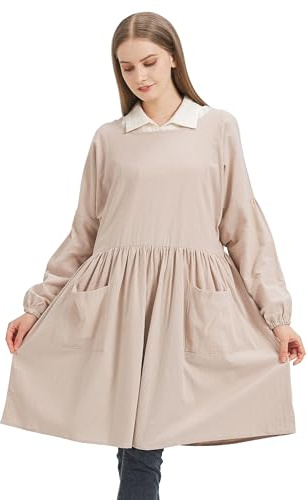 Nanxson Grembiule in Cotone Lino - Grembiule a Maniche Lunghe da Donna per Cucinare, Giardinaggio, Pittura, Cottura e Lavori Domestici