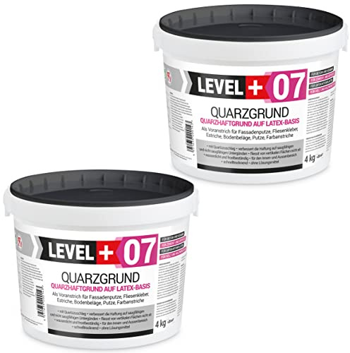 LEVEL PLUS 07 kvartsbas 8 kg, rengöringsbas vidhäftningsbas vit, grundfärg med kvartssand för betongsgips, primer inomhus, snabbtorkande och frostbeständig