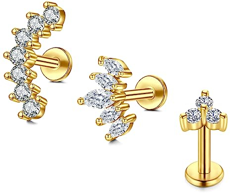 Briana Williams Tragus Piercing Ohr Helix Knorpel Chirurgenstahl 1.2mm Ohrstecker Flach Kurz 6mm 8mm Lippenpiercing Ohrringe Silber