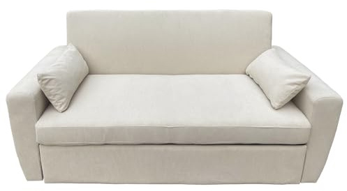Happy Garden Canapé Convertible Matt en Velours Beige 2 Places. Canapé avec Dossier inclinable et Coussins