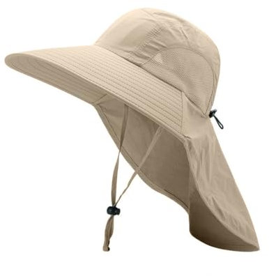 EIROVYA Sonnenhut Herren Damen,Safari Hat,Tropenhut Herren,Sonnenschutz Hut,UPF 50+ Outdoor UV Summer Cap mit Nackenschutz,Nackenschutz Sonne,Atmungsaktiv Verstellbar,Nackenschutz Sonne,Kühlkappe