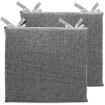 Lifup 2 Pack Chair Cushion Memory Foam Pads, Square Non-Slip Thick Dining Chair Cushions with Ties and Removable Cover for Home Office Restaurant Chair Pads Grey 2 15 x 14 Inch