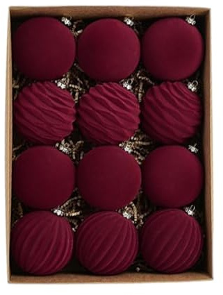 12/24 Pezzi Palle Di Natale In Velluto - Ornamenti Per Albero Di Natale Floccati | Palline Uniche | Decorazione Da Appendere In Velluto