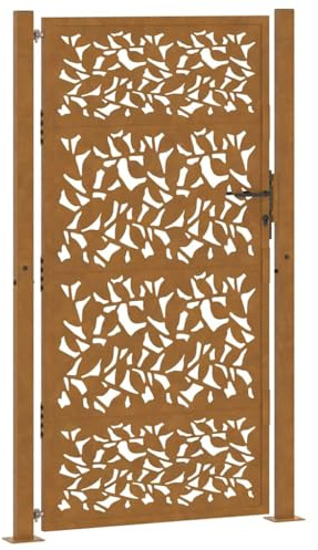 vidaXL Cancello da Giardino 100x200 cm Acciaio Corten Design a Foglia, cancello di Recinzione, cancello Esterno, cancello del Metallo