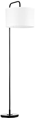 HOMCOM Lampada da Terra Arcuata con Interruttore a Pedale e Paralume in Tessuto Effetto Lino, Piantana Lampada da Terra in Acciaio, 64x38x163.5 cm, Bianca e Nera