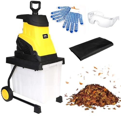 Garden Shredder 2500w, Electric Leaf Mulcher Compost Shredder with Wheels, 50l Storage Box, Goggles, Leaf Crusher, 45cm Funnel Diameter, 4500rpm Chippers, for Yard Cleanup, Composting 25cm-power-cord