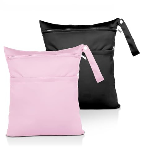 Debbery 2Pcs Wet Bags, Waterproof Reusable Wet Dry Bags for Swimming with Double Zipper Pockets, Washable Cloth Diaper Bag, for Baby Swim Nappy, Travel, Beach, Pool, Gym, Yoga, Dirty Clothes