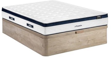 Vente-unique-Conjunto 140 x 190 cm somier canapé Natural Claro + colchón de muelles ensacados 5 Zonas Tejido refrescante 28 cm Grosor - KOROVOU de YSMÉE