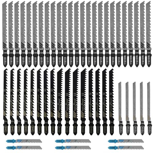 KAIYAYA Kit de 52 lames scie sauteuse, 10 modèles avec boîtier de rangement, lame de scie sauteuse pour le bois, le plastique et le métal