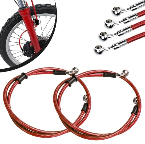 2 Pezzi Tubo Freno Moto, 150cm Tubo Freno Anteriore Posteriore Cavo-Rosso