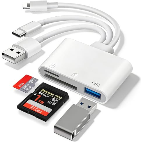 Ticenpe SD Kartenleser USB-A USB-C Lightning auf SD Micro SD USB Kartenlesegerät, OTG Adapter Speicherkartenleser für SD/Micro SD/USB, SD Karten Adapter für iPhone iPad Serie, Android/Windows/MacOS