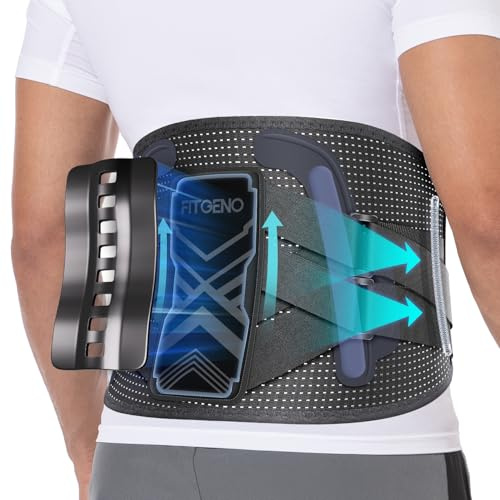 Fit Geno Back Brace for Lower Back Pain Relief: Adjustable Support with Ergonomic Lumbar Pad for Herniated Disc Sciatica and Lumbar Strain - Breathable Design for Men & Women (L/XL)
