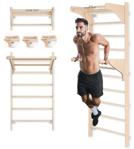 MAMOI Gymnastikstege för väggmontering för vuxna med pull-up och dip-stänger, avancerad träningsstation för träning hemma, personlig