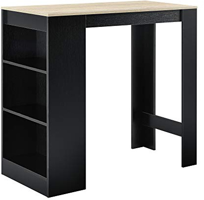 [en.casa] Bartisch Kouvola Bistrotisch Esstisch 110 x 50 x 103 cm Küchentisch Küchentheke mit 3 Fächern Stehtisch Bartheke für Esszimmer Wohnzimmer Küche Schwarz/Eicheoptik