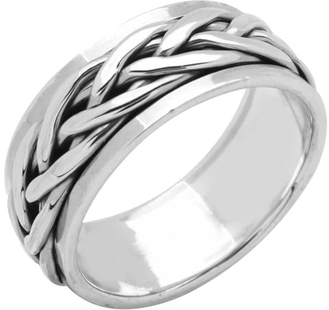 Treasure Bay Bague en argent sterling 925 solide de 8 mm avec design tressé, bague tournante anti-stress, Argent sterling, Aucune pierre précieuse