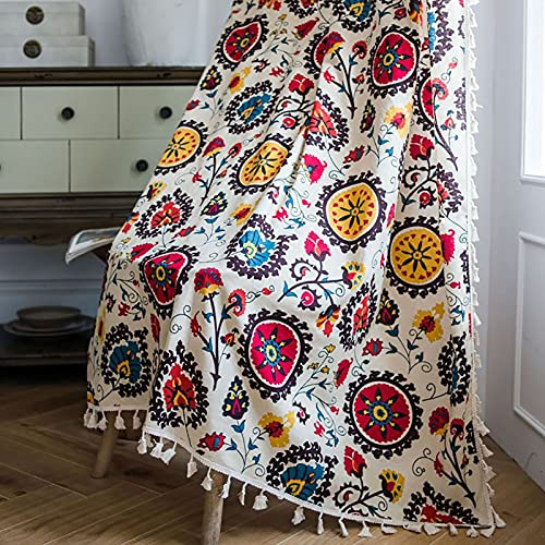 KKLT Bohemio Lino Cortinas Translucidas Visillo Gancho,Impreso Pura Cortinas Paneles Ojal,para Farmhouse-Gancho 150x220cm(59x87inch)