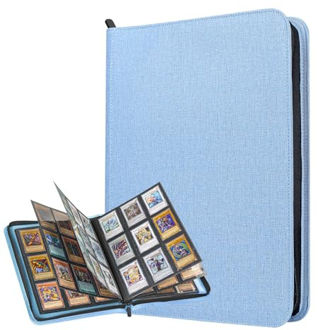 Lictin Classeur Cartes 504 Pochettes - 28 Pages Album de Cartes à Collectionner avec Fermeture Zippée, Cahier Range Carte de Jeu, Livre Carte avec Couverture en Cuir (Bleu)