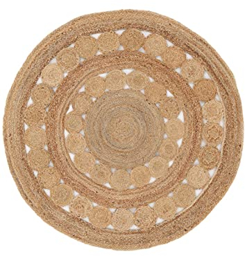 carpetfine Juteteppich Dana Rund Naturfarbe Ø 200 cm handgewebt aus Jute | Moderner Naturteppich Uni im Boho - Style Flachgewebe Teppich Rund für Wohnzimmer, Schlafzimmer und Küche