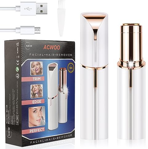 ACWOO Depilatore Donna Epilatore Viso Elettrico, Epilatore Delle Sopracciglia Flawless Epilatore Viso, USB Ricaricabile 2 in 1 Mini Epilatore per Sopracciglia, Labbra, Peli del viso, Naso, Orecchie
