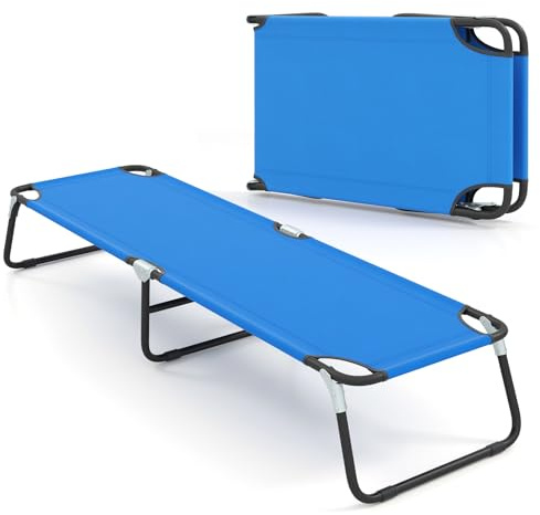 COSTWAY Folding Camping Bed, Outdoor Heavy Duty Sleeping Cot with Non-slip Feet, Portable Single Fold up Military Lounger Bed for Travel Patio Beach Hiking Office, 191 x 56 x 31cm (Blue)