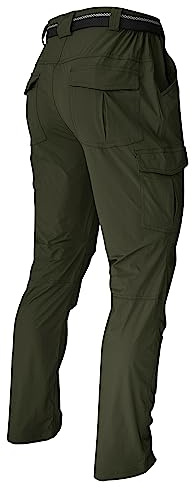 WENRONSTA Men's Hiking Work Cargo Pants Quick-Dry Lightweight Waterproof 6 Pockets Outdoor Mountain Fishing Camping Pants Army Green L