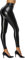 Teemie Damen Kunstleder Leggings Thermo Leder High Waist Stretch Skinny Hose Leggins PU Lederhose Strumpfhosen Sexy Treggins Lederoptik Dünn Gefüttert Kunstleder Winter M
