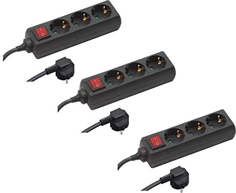 Meister Steckdosenleiste 3-fach - 3er-Set - 1,4 m Kabel - schwarz - Kunststoffleitung - IP20 Innenbereich - Schalter, Steckerleiste, Mehrfachsteckdose, Tischsteckdose, Tido 3-fach, 7430600