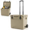 COSTWAY 40L Insulated Cooler Box, Mobile Ice Chest Box with Wheels, Aluminum Pull Handle, Bottle Opener, Ruler & Cup Holders, Portable Rotomolded Cooler for Camping, Fishing & Beach (Tan)