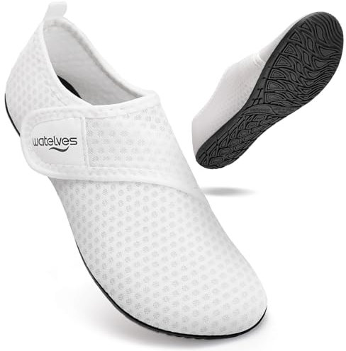 WateLves Badeschuhe Wasserschuhe Herren Damen Schwimmschuhe Strandschuhe Aquaschuhe Schnell Trocknend Breathable Surfschuhe Beach Pool Unisex（Schneeflocke weiß 38/39）