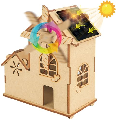 Puzzle 3D di assemblaggio solare,Giocattolo di costruzione in legno FAI-DA-TE con mulino a vento, Artigianato scientifico educativo STEM,Fatto a Mano per bambini 8-14 Anni,regalo per bambine e maschio