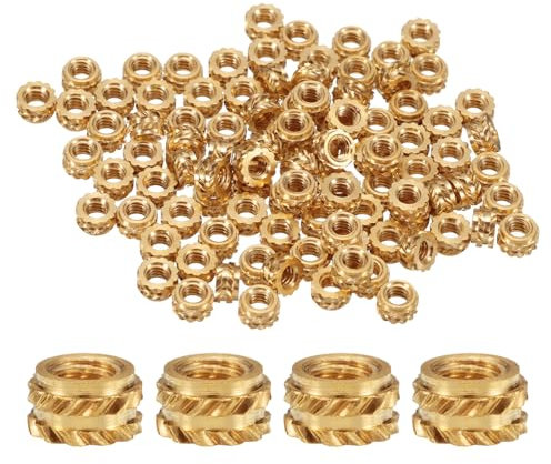sourcing map 100 Pcs M2 Brass Knurled Threaded Insert M2x2mm, OD 3.5mm Heat Set Insert Embedment Nuts